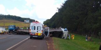 Avaré: Caminhão com bois tomba após batida com carro em rodovia